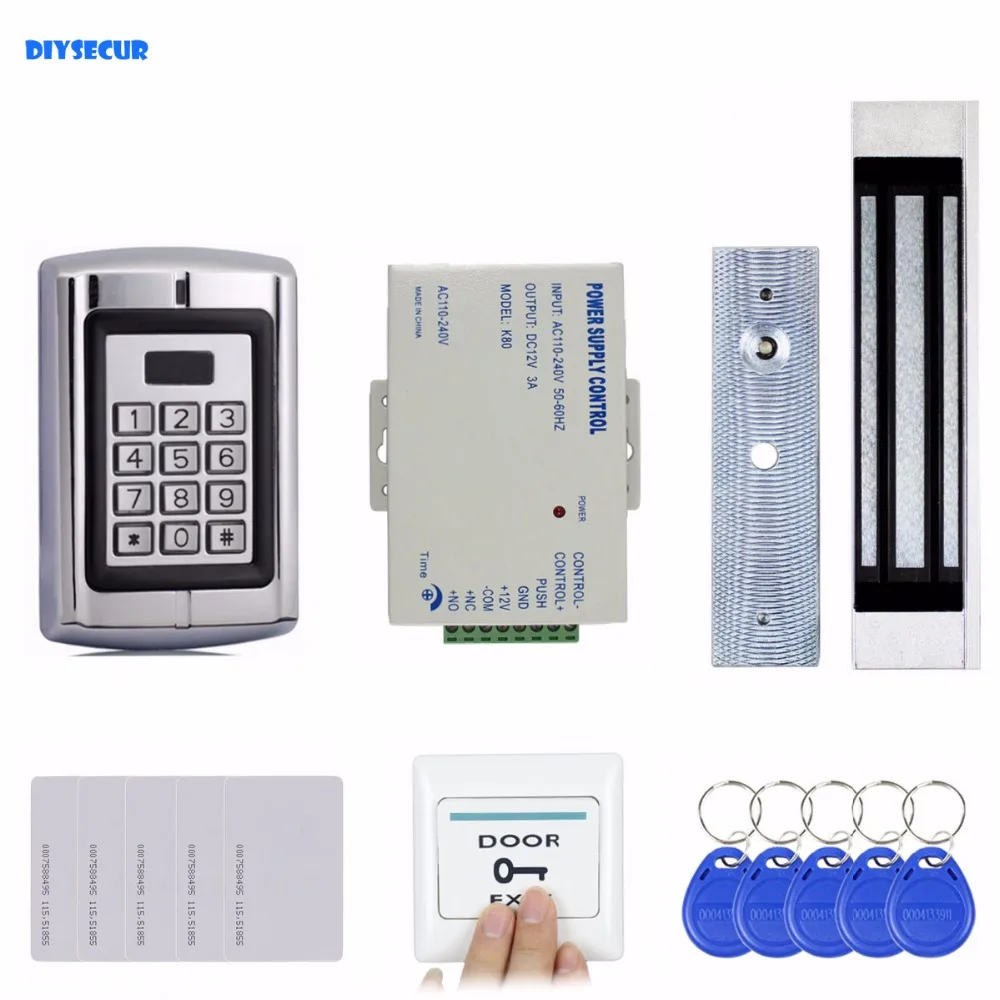 

DIYSECUR 180KG Magnetic Lock 125KHz RFID EM ID Card Reader Passwork Metal Keypad Door Access Control System Kit BC2000
