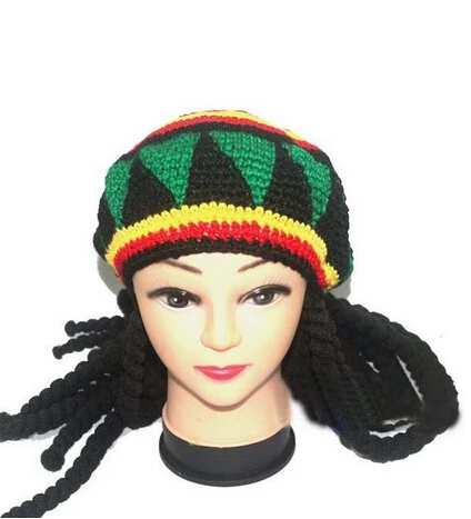 Jamaïcain Bob Marley Rasta bonnet fantaisie Cap tresses mauvaises herbes reggae enveloppe cheveux africaine tressage dans Skullies Bonnets de Hommes de