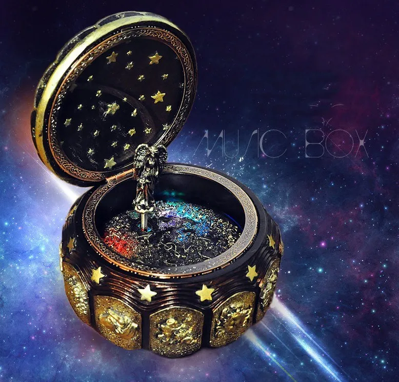 

Retro Zodiac Signs Music Box Manual Arts 12 Constellation Musical Boxes with Led Flash Lights Valentine's Day Birthday Gift
