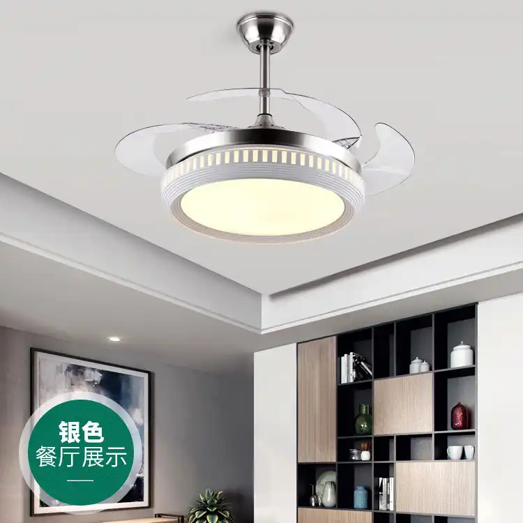 Invisible Ceiling Fan With Led Light And Remote Control 4 Retractable Blades Fan Chandelier For Bedroom Livingroom