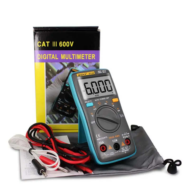 

High Quality ZT102 Multimeter 6000 Counts Back Light AC/DC Ammeter Voltmeter Ohm Frequency Diode Temperature Multimetro
