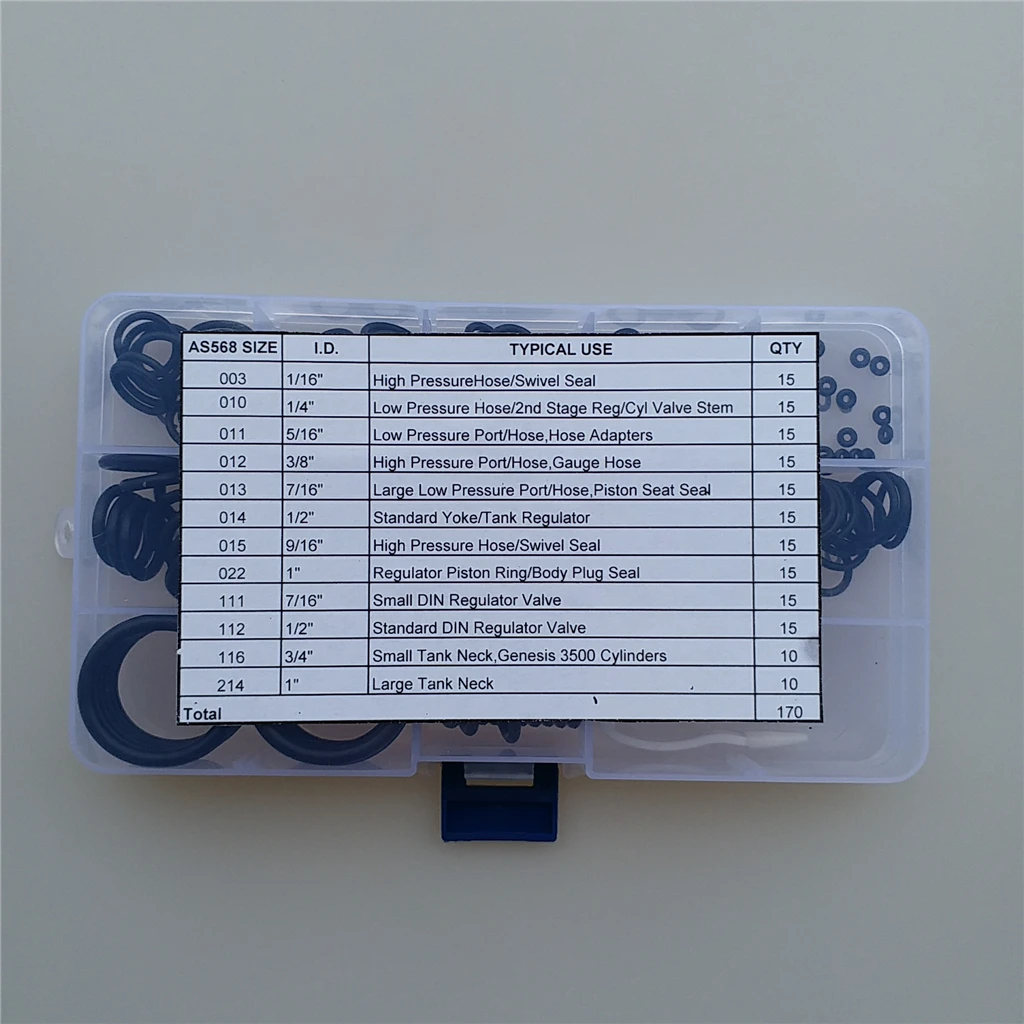 170Pcs Scuba Diving O-Ring Kit with Pick Set - 12 Sizes 70 Duro - Dive Hose Tank Valve Regulator Sealed Rings Swimming Diving