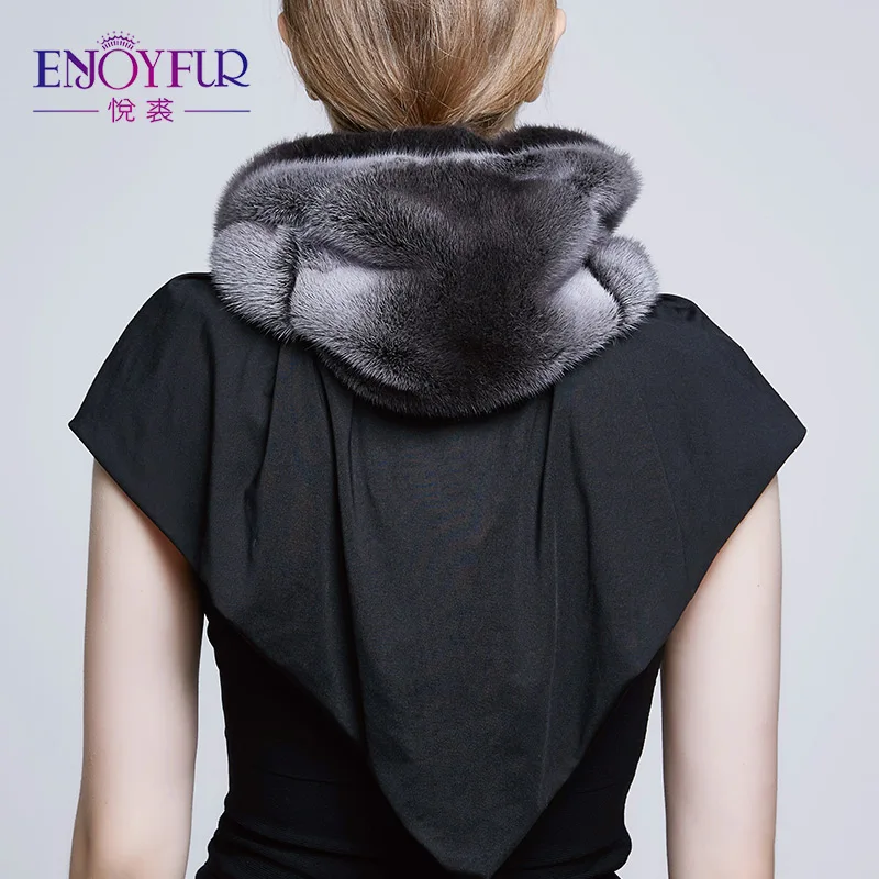 ENJOYFUR Real Mink Fur Hats For Winter Women's Fur Scarf And Caps Thick Warm Elegant Mink Beanies Russia Style