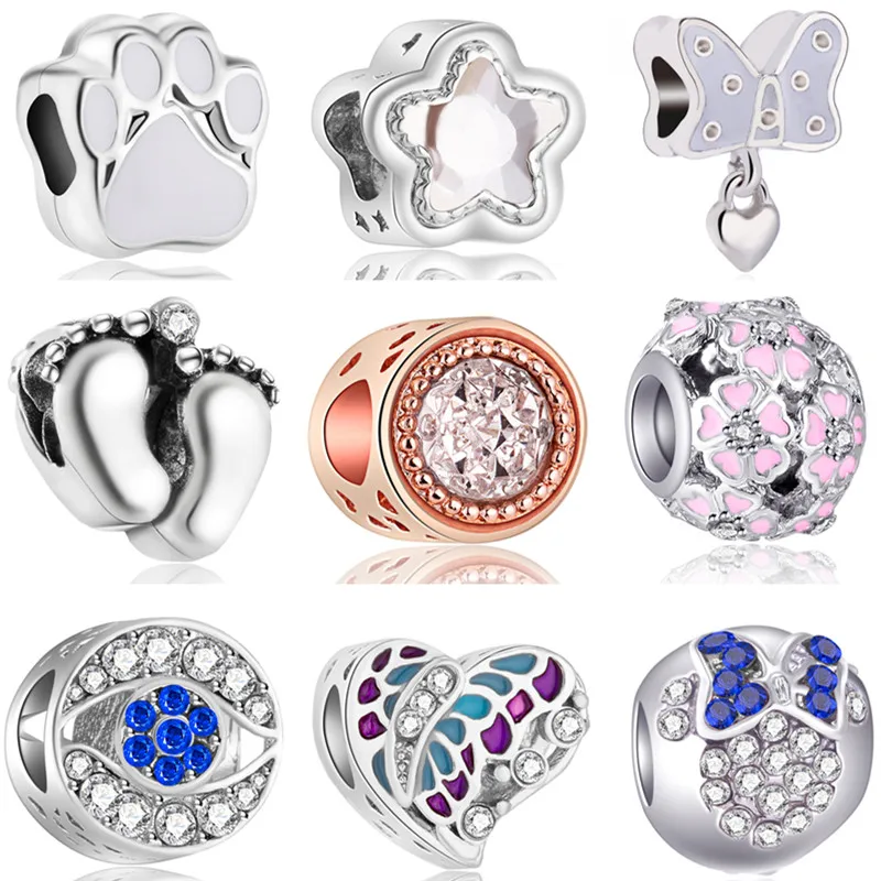 

Fresh Style White Color Bird Butterfly Owl Evil Eye Crystal Beads Charms Fit Pandora Bracelets & Bangles for Women DIY Perles
