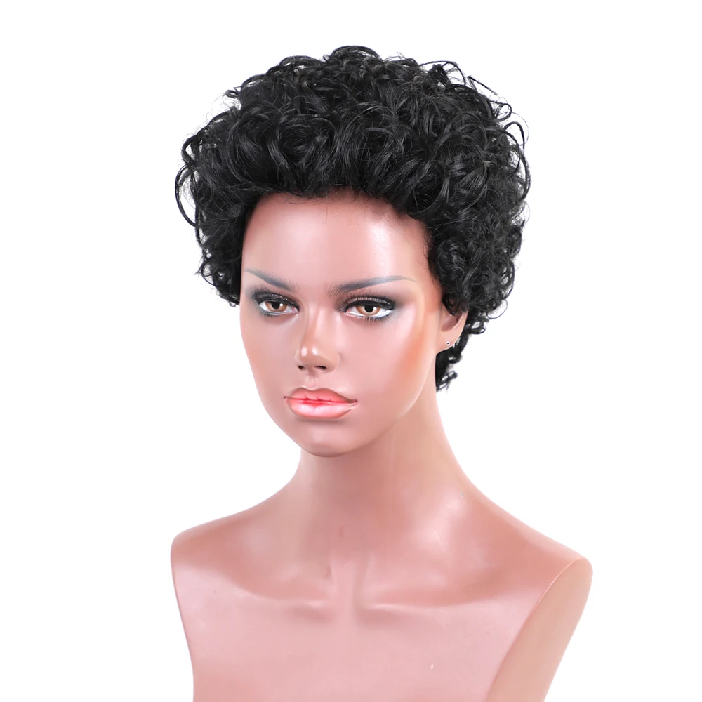 ELEMENT Synthetic Blend Wig 50 Human Hair 6 Inch Short Curly Hair Wigs