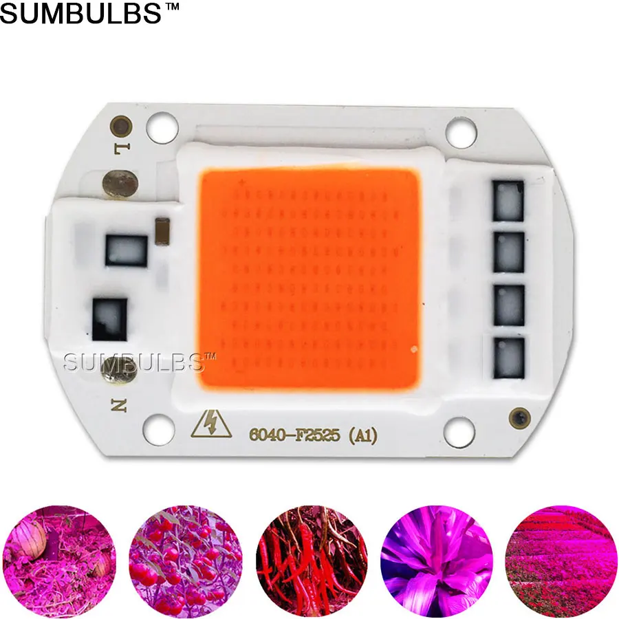 

COB LED Driverless Grow Light Lamp Chip Full Spectrum Input 110V 220V AC 20W 30W 50W For Indoor Plant Seeding and Flowering Bulb