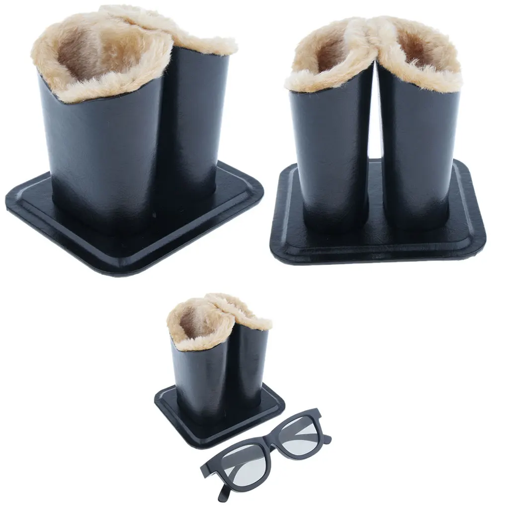 2 Pieces PU Leather Plush Lined Eyeglass Holder Stand - Double Head Design to Hold Two Glasses, Anti-Scratch