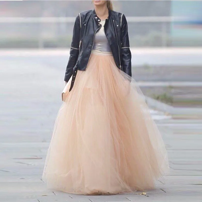 

18 Colors 100% Real Images 6 Layers 100cm Long Skirts Rose Gold Color Summer Tutu Skirt Ball Gown Pleated Women Tutu Skirts