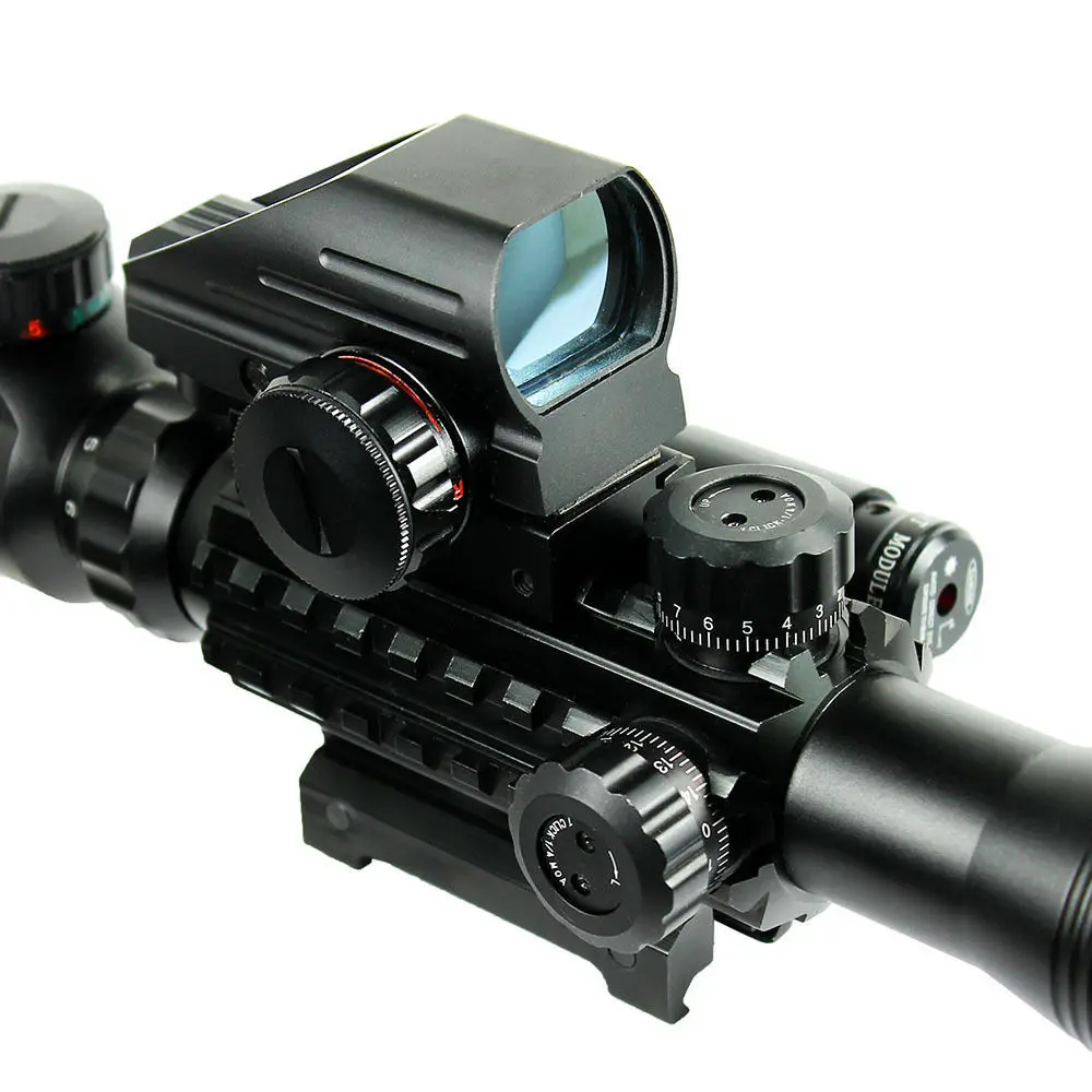 High quality 4-12X50EG Tactical Rifle Scope with Holographic 4 Reticle Sight & Red Laser Combo Airsoft Weapon Sight for hunting