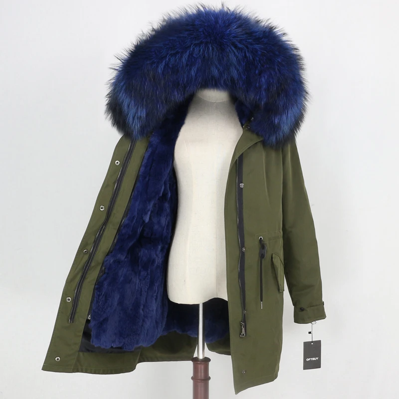 Discount OFTBUY Waterproof Long Parka Real Fur Coat Winter Jacket Women Natural Raccoon Fur Collar Real Rabbit Fur Liner Detachable Warm 32