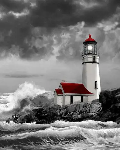 Full Square/Round Drill 5D DIY Diamond Painting "Sea lighthouse" 3D Embroidery Cross Stitch Mosaic child decoration Gifts YU443 - Color: White