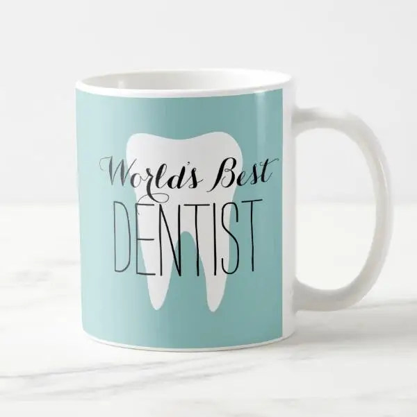

New World's Best Dentist Coffee Mug Tea Cup Funny Hygienist Dental Assistant Tooth Pattern Coworker Gifts Office Ceramic Printed