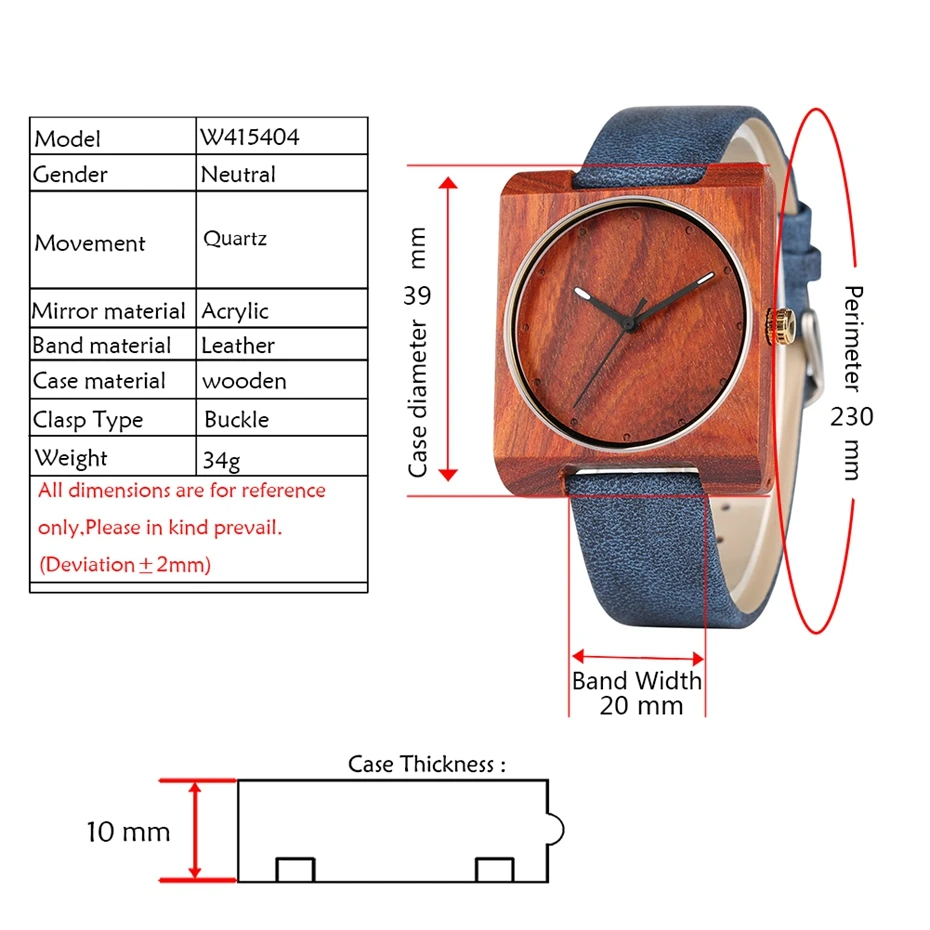 Unique Wood Watch for Men Creative Square Round Dial Leather Quartz Clock Man Watch Men's Ultra Light Woody Wristwatches Gifts 2018 2019 2020 (9)