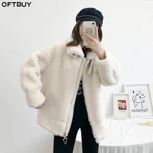 OFTBUY зимняя женская куртка из 50% шерсти пальто из искусственного меха белая Толстая теплая верхняя одежда с отложным воротником модная уличная одежда