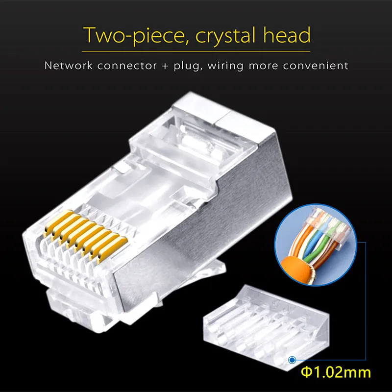 Two-Piece Cat6 rj45 connector cat 6 network connectors rj45 Cat5e plug split type stp metal shielded modular Crystal terminals