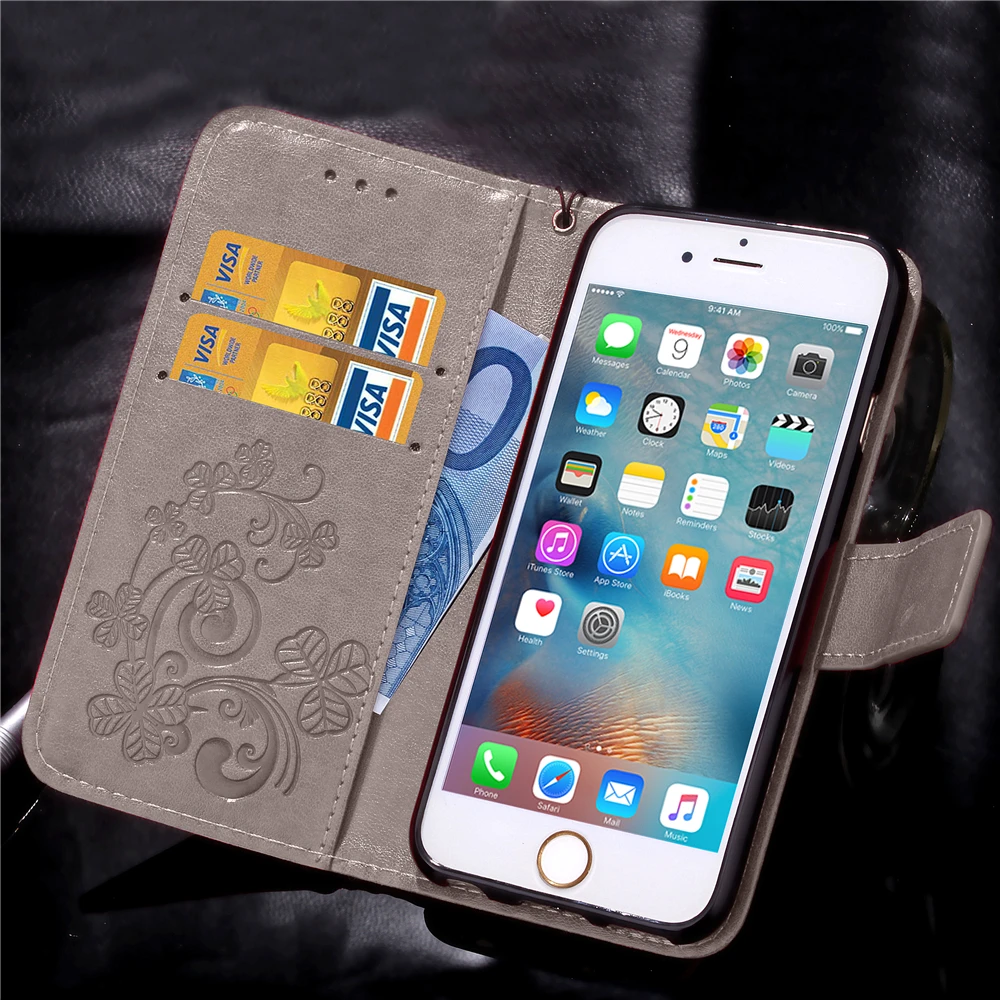 Funda Clover Book Case For Samsung Galaxy S6 S7 Edge PU Leather Cover Luxry Flip Capa Telephone Mobile Phone Accessories Cases