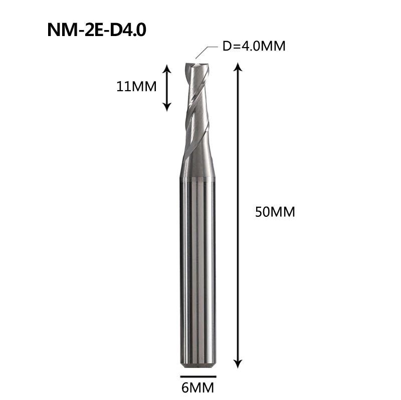 NM-2E Вольфрамовая сталь 2 Флейта с квадратным покрытием Концевая мельница с ЧПУ Фрезерный резак режущие инструменты для обработки меди и алюминиевого сплава - Длина режущей кромки: NM-2E-D4.0