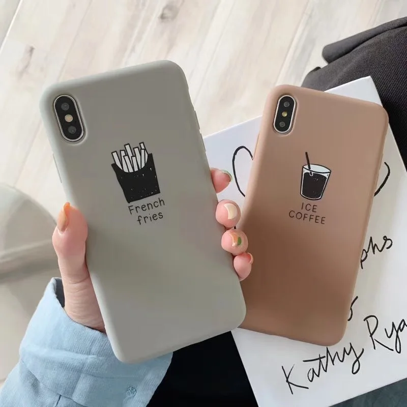

Lovely Cartoon Coffee Print Phone Case for Iphone X Xs Max Simple Solid Silicon Rubber Case for Iphone 6s 7 8plus Fundas Cover
