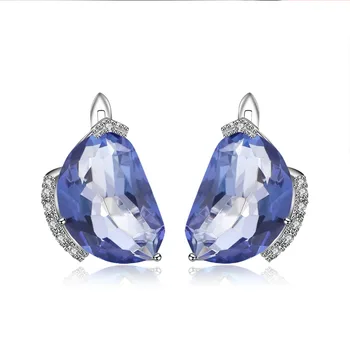 

GEM'S BALLET Natural Mystic Quartz - Iolite Blue Stud Earrings 925 Sterling Silver Geometric Earrings For Women Wedding Jewelry