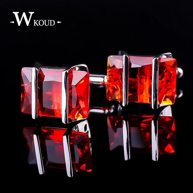 Fashion gorgeous cufflinks for mens red crystal zircon silver metallic luxury brand upscale French shirt button cuff links party | Украшения