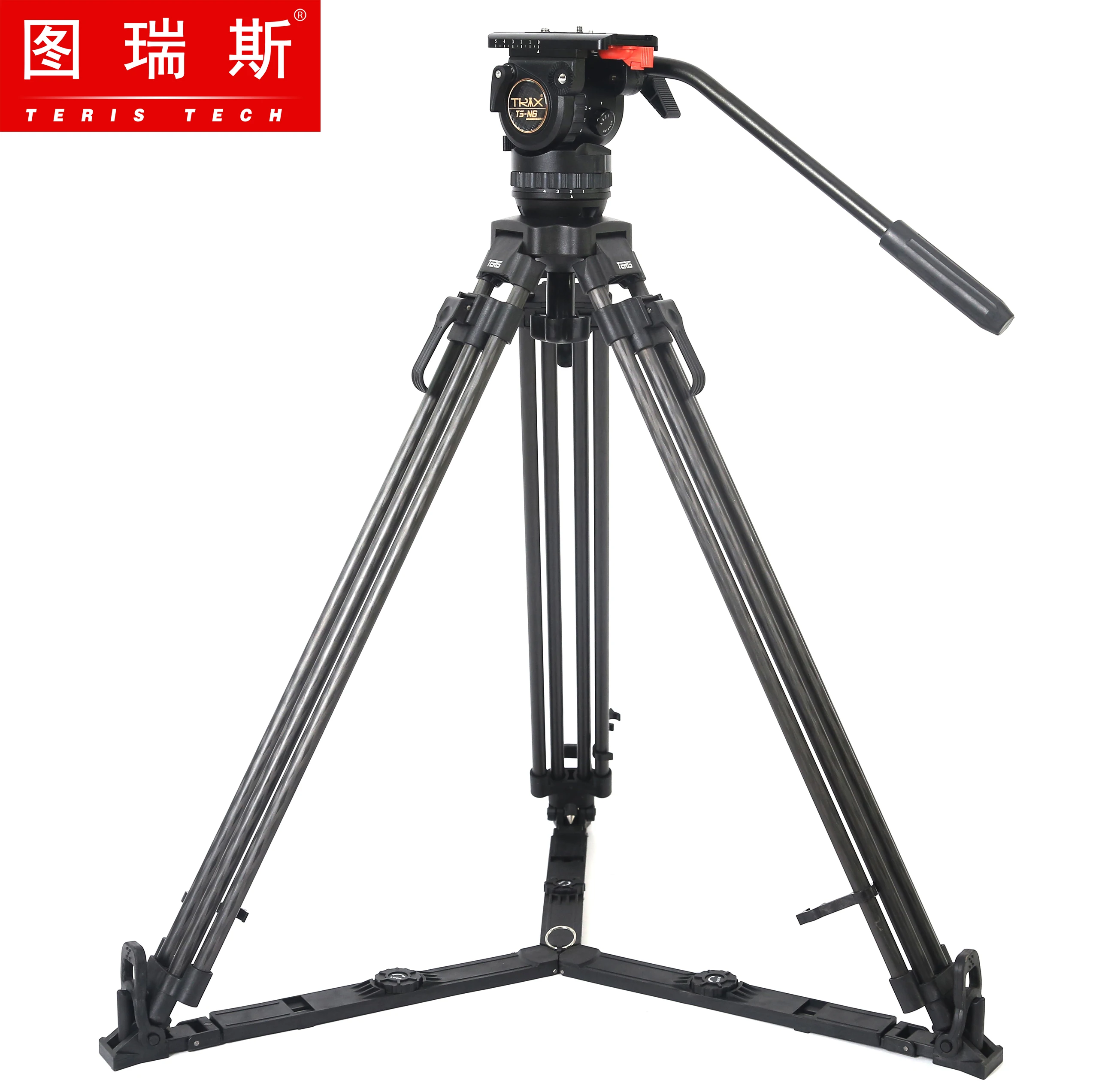 

TERIS TS-N6T Video Camera Tripod Kit w/ Fluid Head Load 7KG Carbon Fiber Professional Tripod for HDV C300 BMCC Camera Tilta Rig