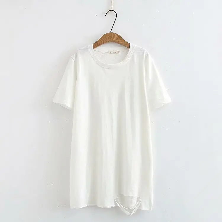 Летние топы с дырками новые футболки пуловеры женские футболки с коротким рукавом черные белые повседневные свободные топы больших размеров KKFY3478 - Цвет: Белый