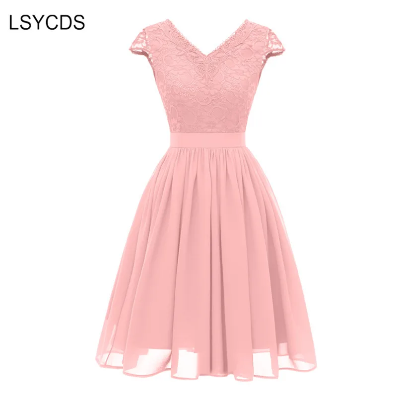

LSYCDS Luxury Retro Women Dress 50s 60s V Neck Short Sleeve Knee Length Slim Lace Dress Casual Party Women Vintage Dresses