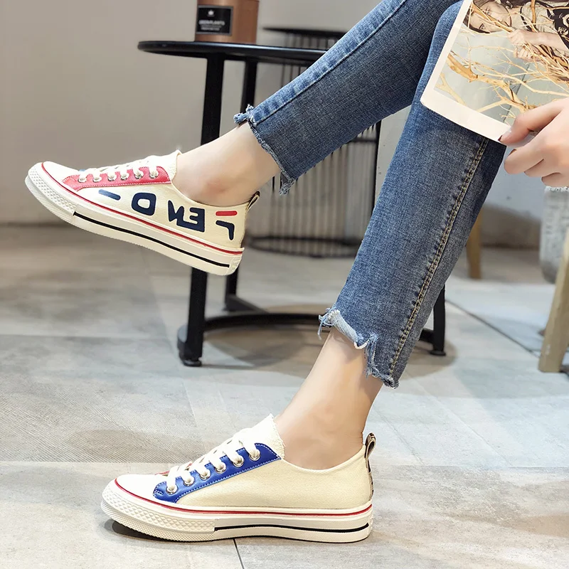 

2019 Spring/Summer New Women Casual Sneakers Flat Comfortable Breathable Letter Sneakers Student Canvas Shoes Skateboard Shoes