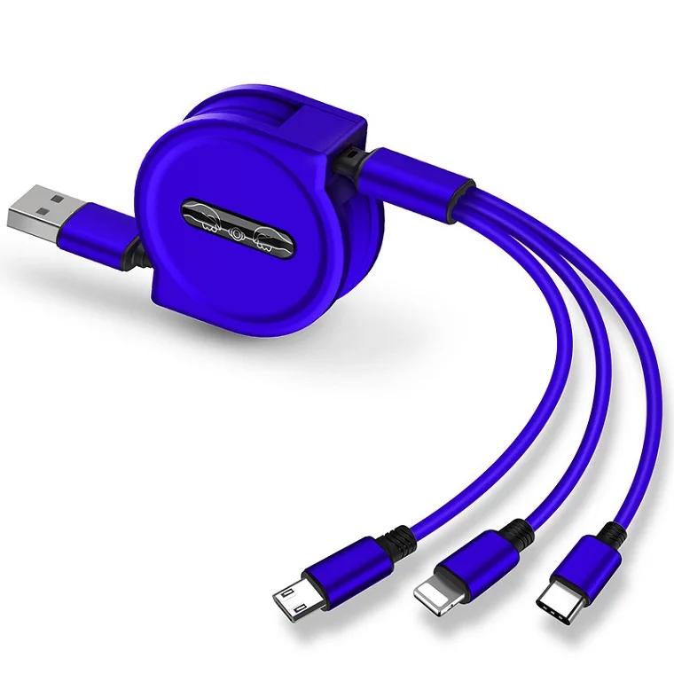 120 см 3 в 1 USB зарядный кабель для iPhone& Micro USB& USB C кабель выдвижной портативный зарядный кабель для Iphone X 8 samsung S9 - Цвет: Синий