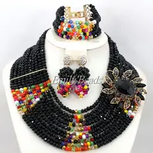 Черный костюм нигерийские Свадебные африканские бусы Ювелирные наборы индийские свадебные эффектные ожерелья набор 10 слоев AIJ965