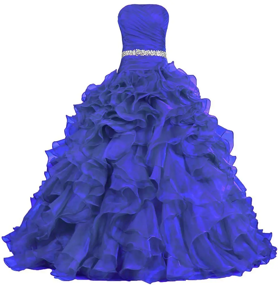 Waulizane вечернее платье без бретелей из органзы Quinceanera платье элегантный оборками Quinceane 15 лет Винтаж Стиль вечерние платья - Цвет: Синий