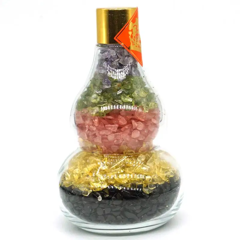 5 colors Gemstone Bottle Crystal Healing Tumbled Reiki Stone Minerals Home Office Decor