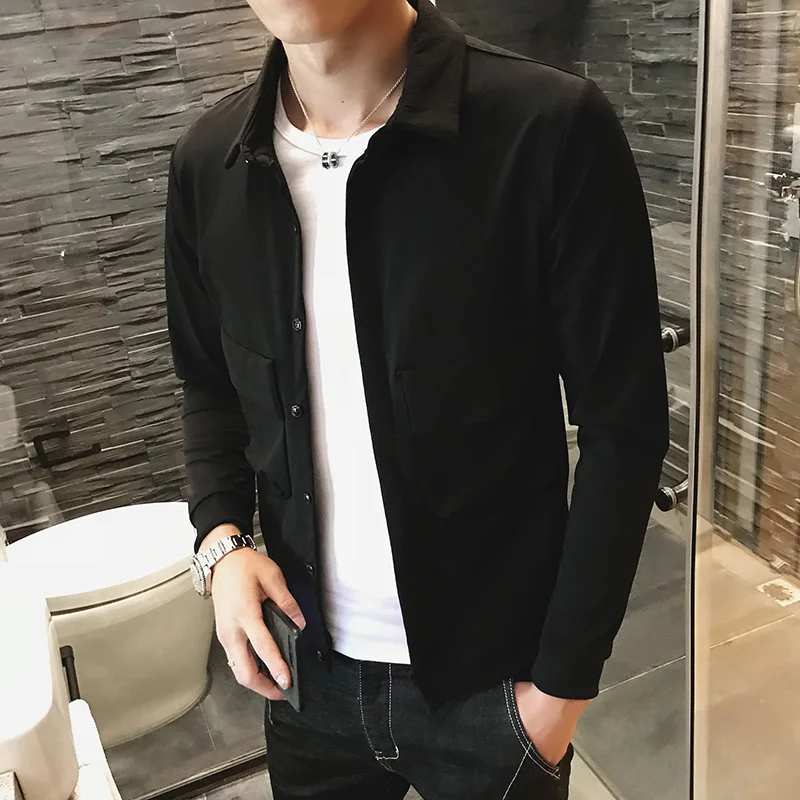 Мужская приталенная куртка черная красная повседневная большие размеры S 5XL