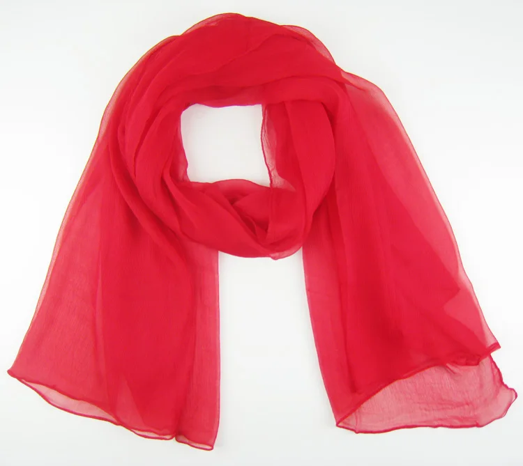 Жатый шелк жоржетовый длинный шарф 110 см X 180 см Чистый шелковый шарф женский однотонный цвет изделия из шифона в большом размере шарф Китай красный