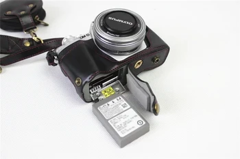 

New Luxury PU Leather Video camera case bag for Olympus EM10III E-M10III 14-42MM Motorized With Strap Open battery 3 Color