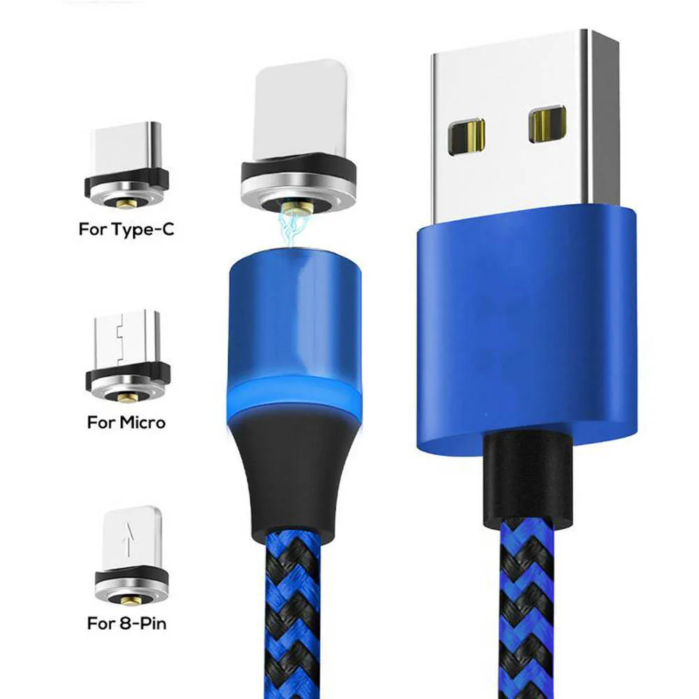 

Magnetic USB Data Cable 360 Degree Rotate 3 in 1 Charge Cable For iPhone X 7 8 6 For Samsung Xiaomi LED Fast Charger Cable