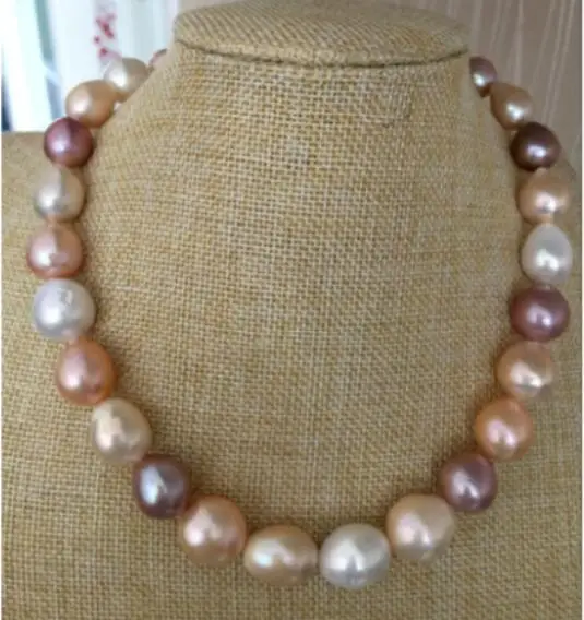 

HUGE 18"13-14mm natural south sea gemuine multicolor baroque pearl necklace 925silver