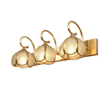 

European Copper Bathroom Wall Lamp Modern Mirror Front Glass Shade Wall Sconces Luxury Washroom Wall Lighting Fixtures