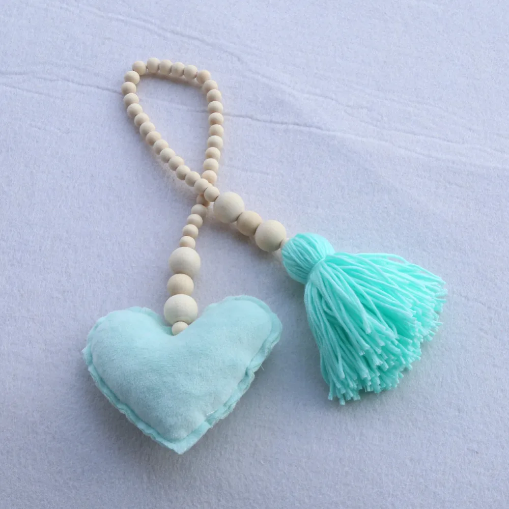 

Scandinavian Style Baby Tent Hanging Decor Nordic Style Kids Room Decorations Wooden Beads Garland with Heart Star Tassels 35
