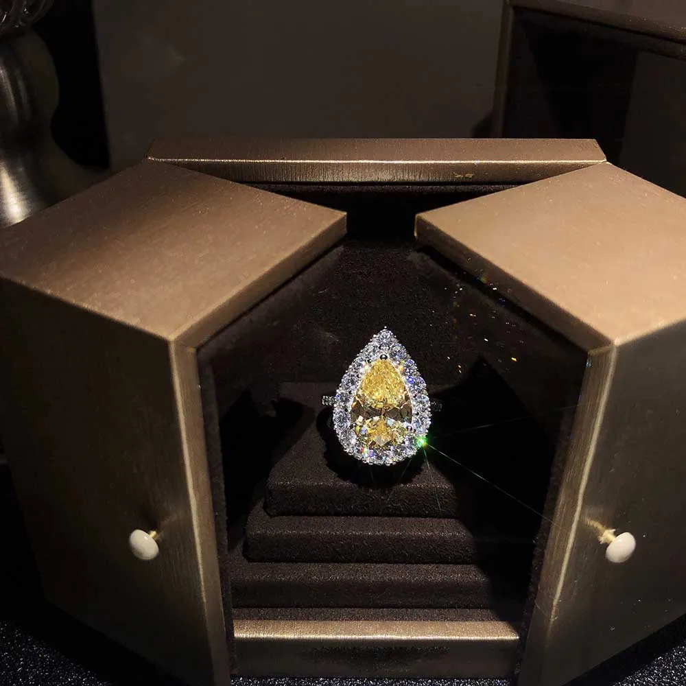 

New Pure 925 Sterling Silver Fashion Inlaid yellow zircon Ring For Women Party Daily Jewelry color personality Be engaged ring