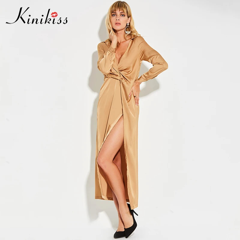 Kinikiss Женщины bodycon платье модные элегантные пикантные v-образным вырезом