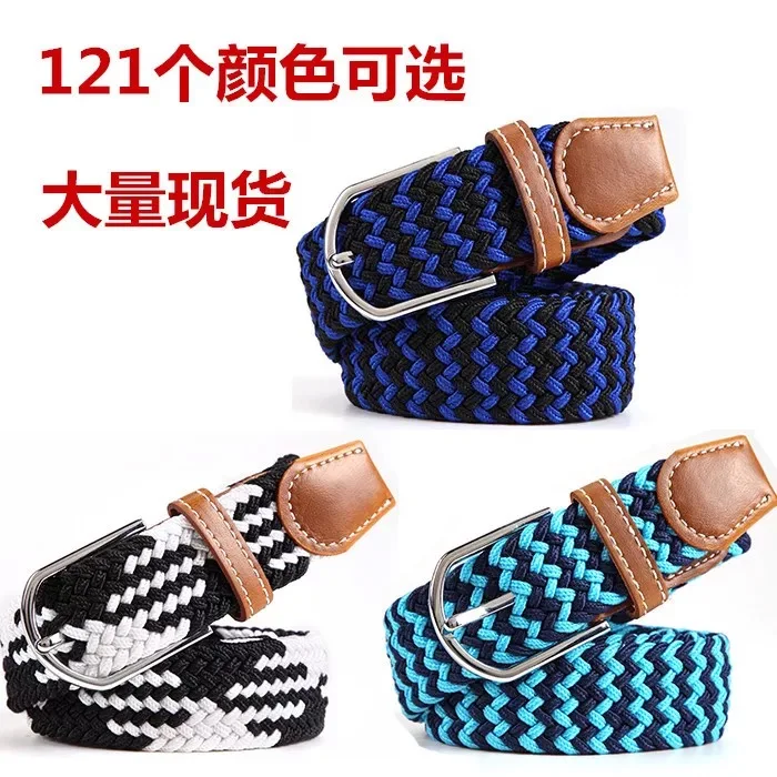 

elastic belt knitted buckle free canvas decoration soft female pin colorful strap women and men