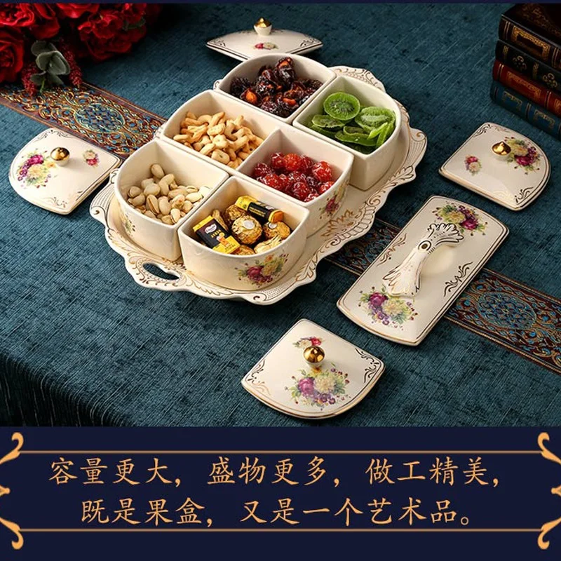 

European creative ceramics with cover water lattice fruit snacks snack nuts dried fruit assorted cold dishes melon seeds box com