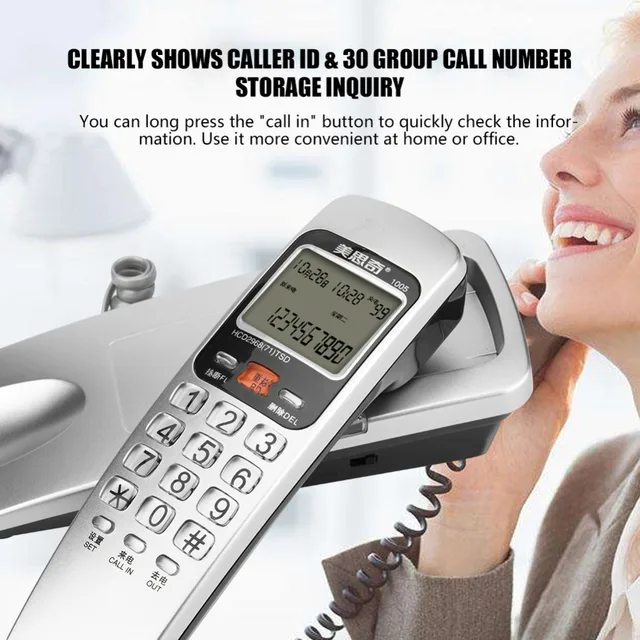 FSK/DTMF Caller ID Telephone Corded Phone Big Button Desk Put Landline Fashion Extension Telephone for Home Red Blue Silver Blue