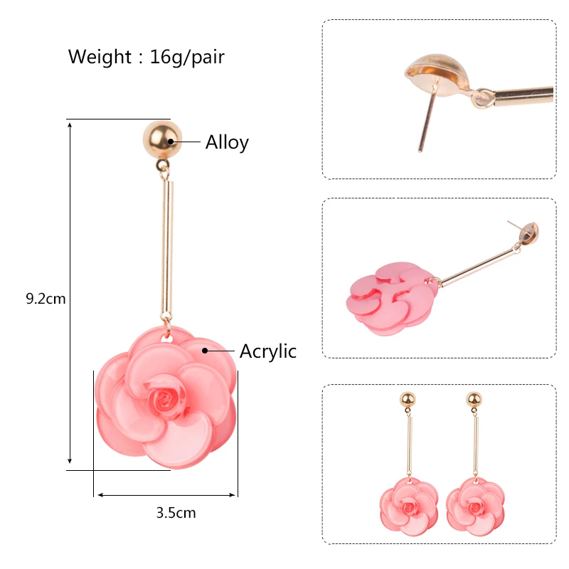 GuanLong Trendy Acrylic Drop Earrings for Women Small Long Gold Dangling Resin Earrings Fashion Jewelry Dangle Flowers Brincos (6)