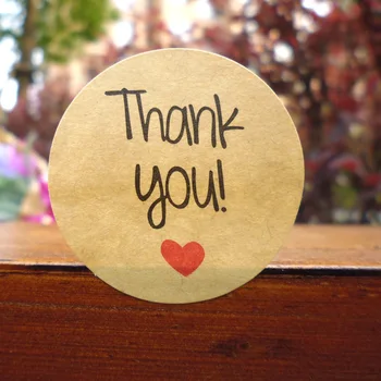 

100Pcs 5Sheets/Lot Kraft Paper Thank you Red Heart Handmade Cake Packaging Sealing Label Baking DIY Gift Circle Stickers M1184
