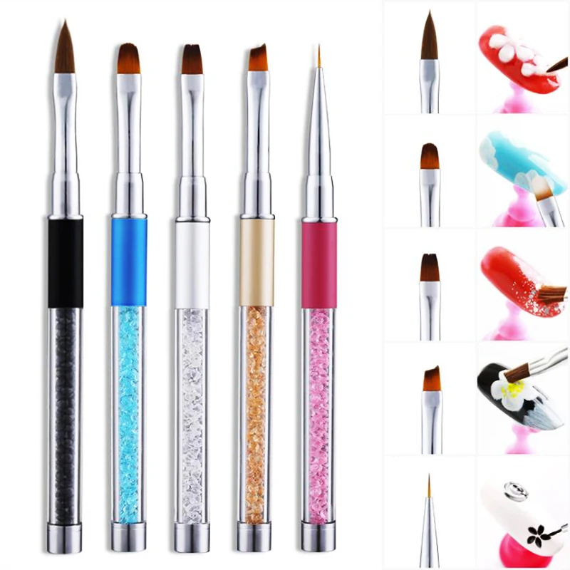 

Good Quality Nail Brush Metal Handle With 5 Colors Clear Sharp Bottom Rhinestones Decoration Nail Line Brush Nail Art Pen LPJ01