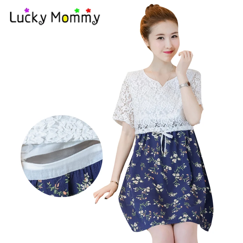 Summer Floral Nursing Dress False Two Pieces Maternity Clothes 2017