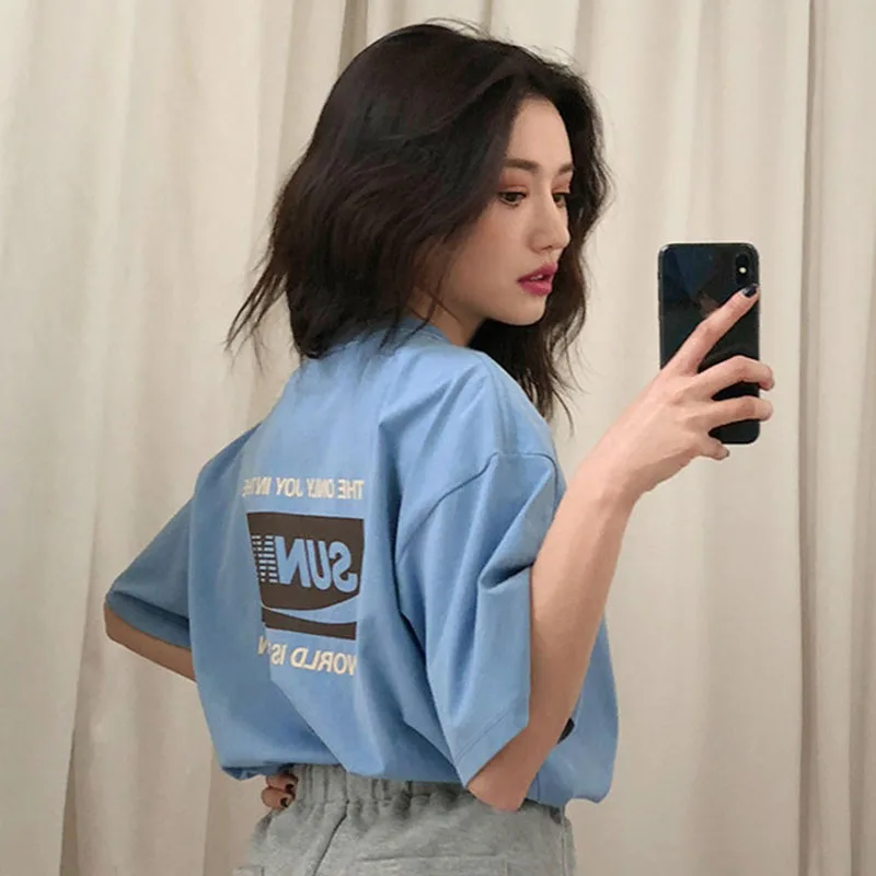

Ulzzang Harajuku Back Letter Printing Summer Women T Shirt Tops Korean Fashion Sweet Streetwear Schoolgirl Tops T-shirt K'127