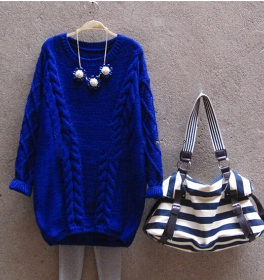 Длинный женский свитер на осень и зиму, Модный женский джемпер с круглым вырезом, винтажный вязаный пуловер и свитер